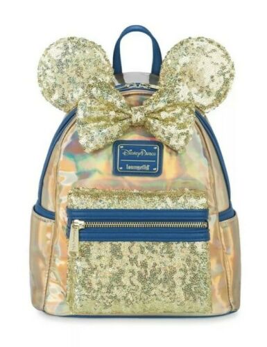 Disney Parks 50th Anniversary Blue Shimmer Sequins Loungefly Mini Backpack